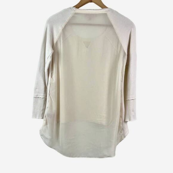 Philosophy Size S Terry Knit Top Sheer Back Sweatshirt Raw Hem Cream - Picture 6 of 10